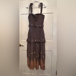 Endless rose smocked tiered dress brown and tangerine small